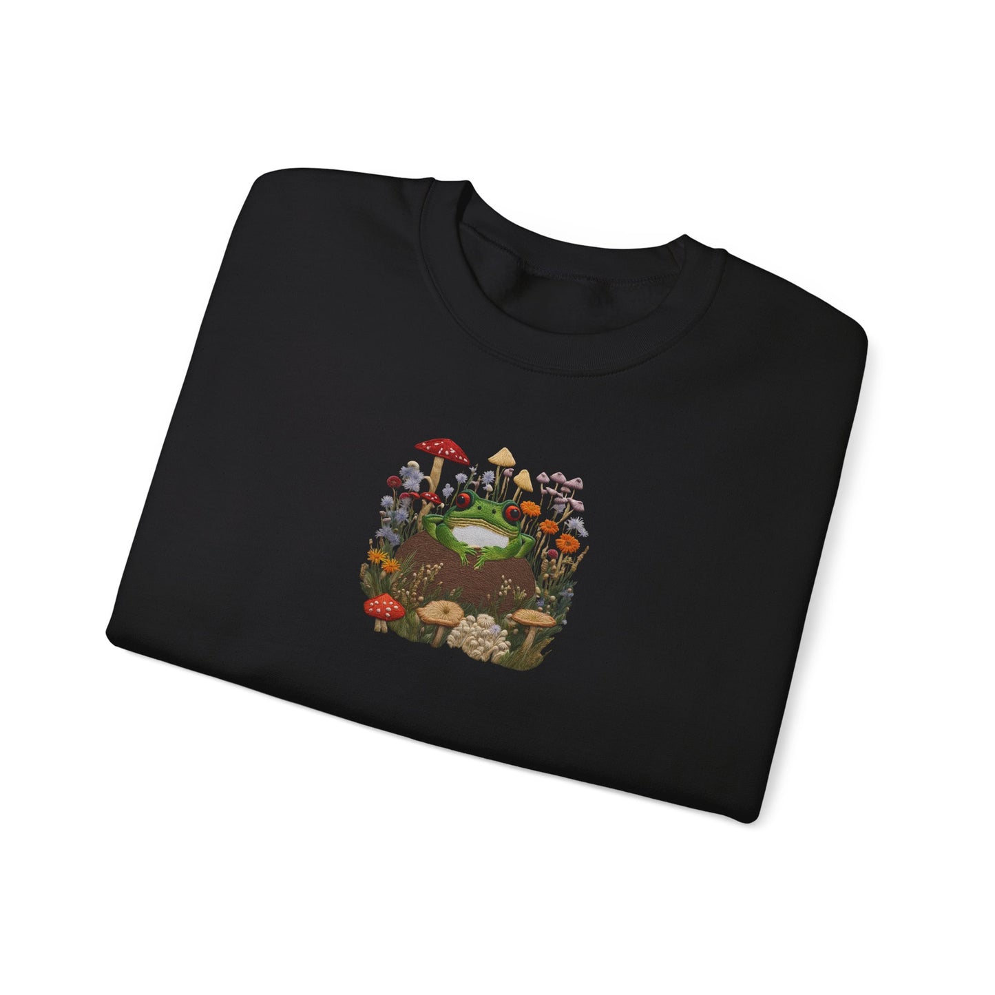 Faux Embroidered Frog + Wildflower Crewneck