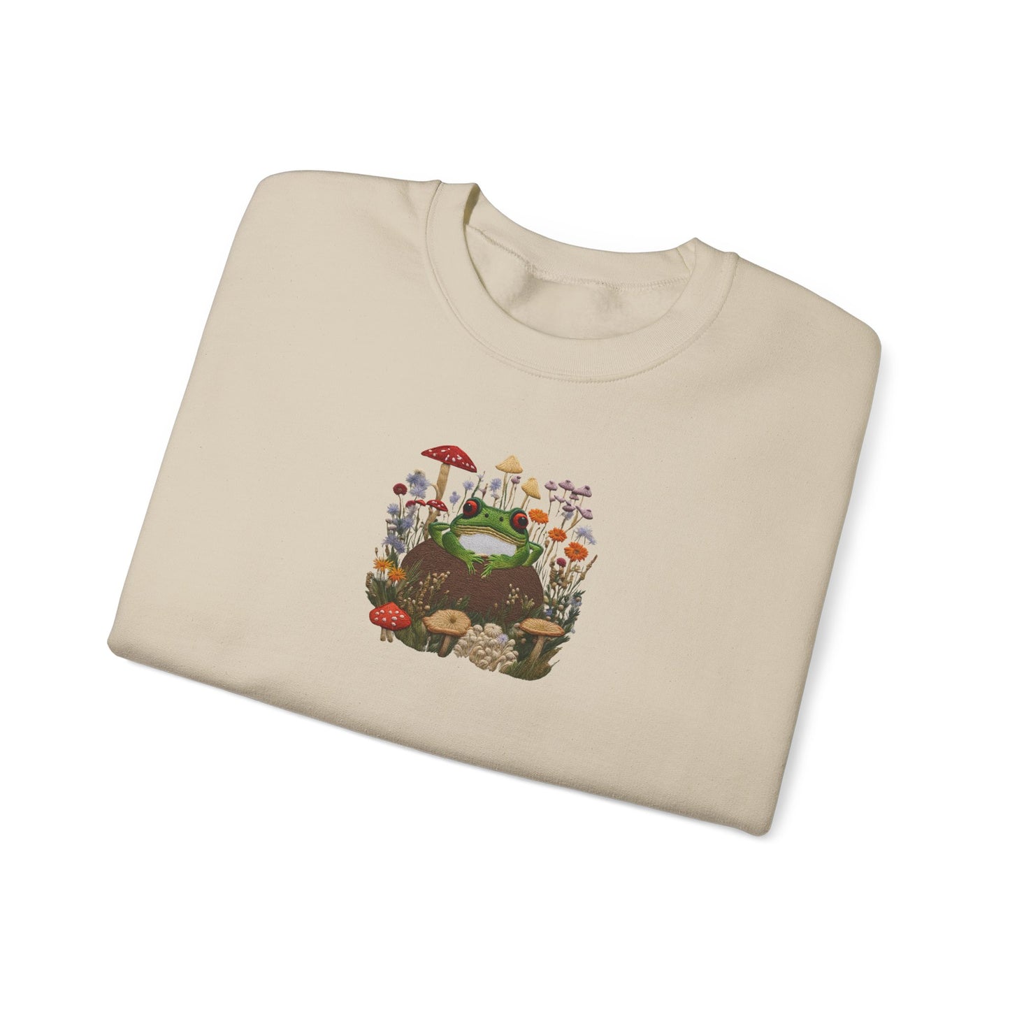 Faux Embroidered Frog + Wildflower Crewneck