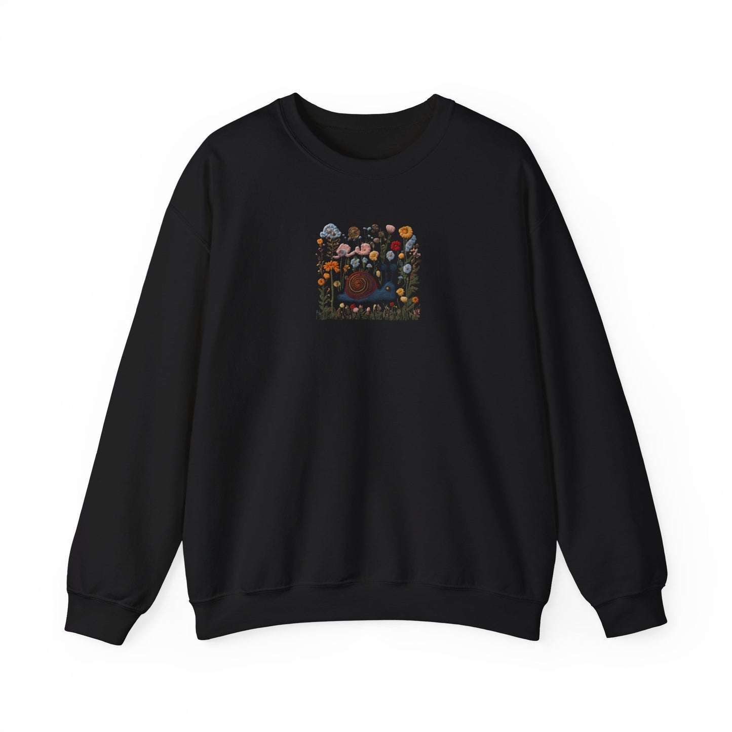 Faux Embroidered Snail + Wildflower Crewneck