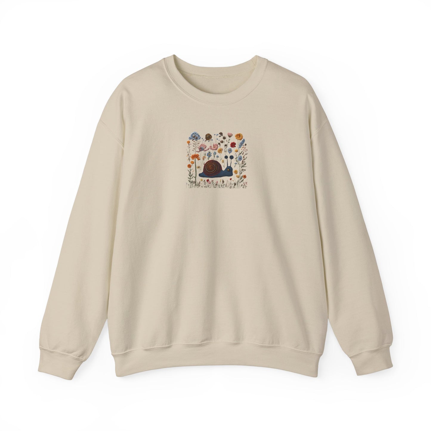 Faux Embroidered Snail + Wildflower Crewneck