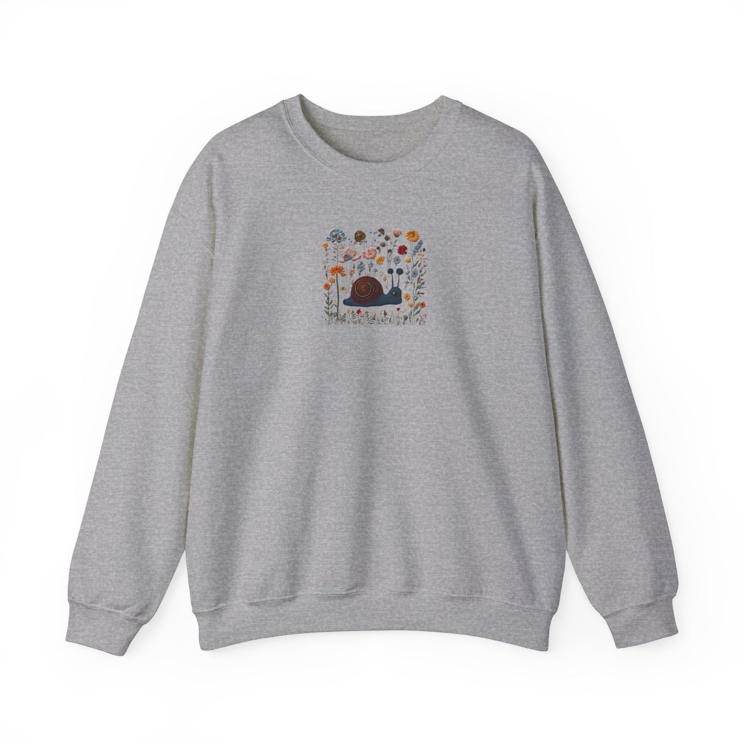 Faux Embroidered Snail + Wildflower Crewneck