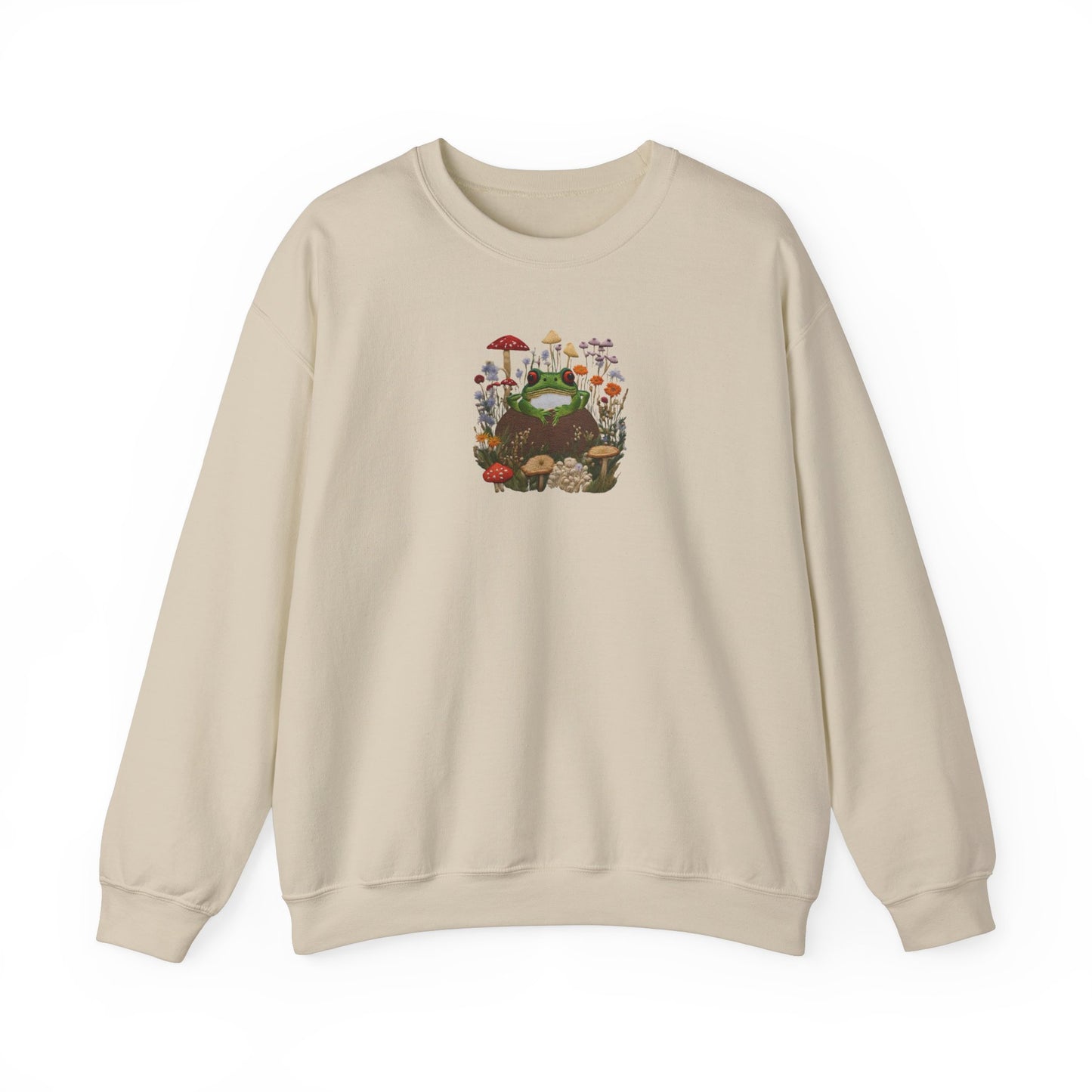 Faux Embroidered Frog + Wildflower Crewneck