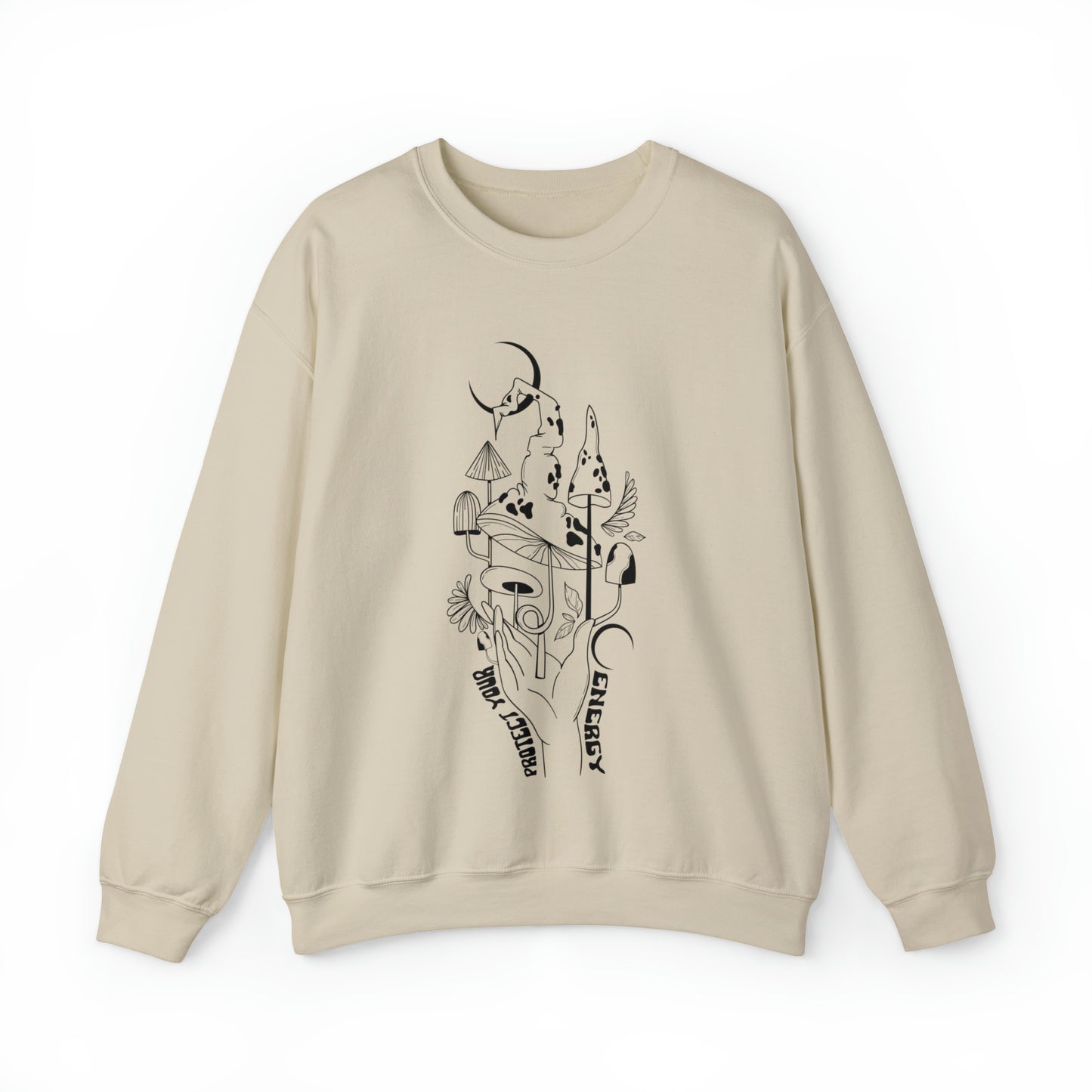 Protect Your Energy Mushroom Hand Unisex Crewneck Sweater