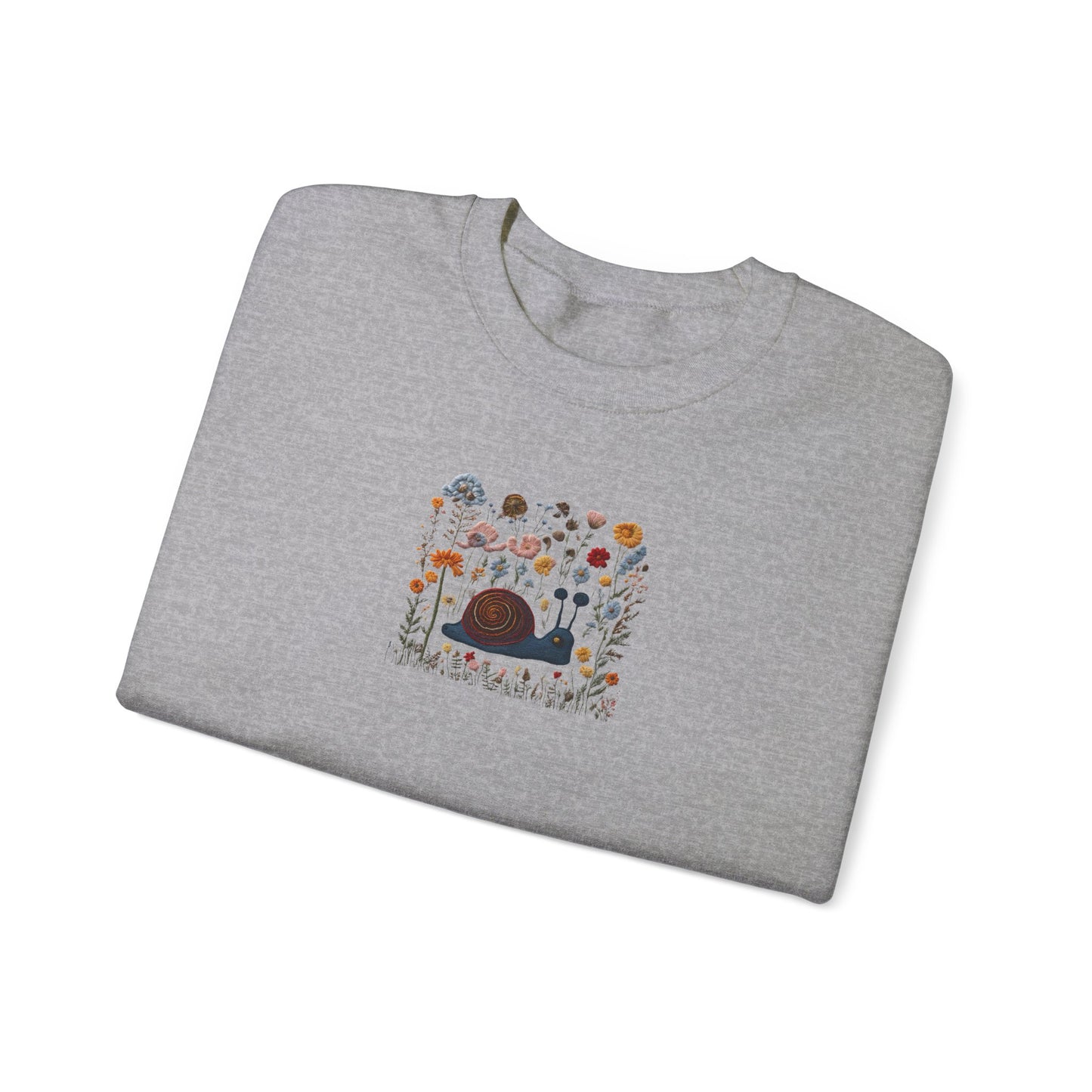 Faux Embroidered Snail + Wildflower Crewneck